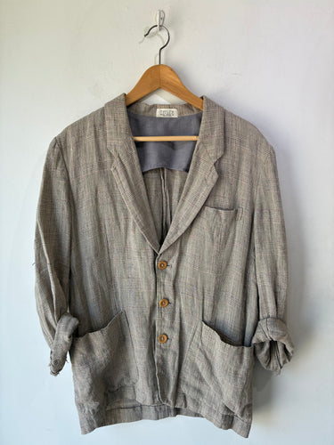 Matsuda Grey Plaid Linen Blazer