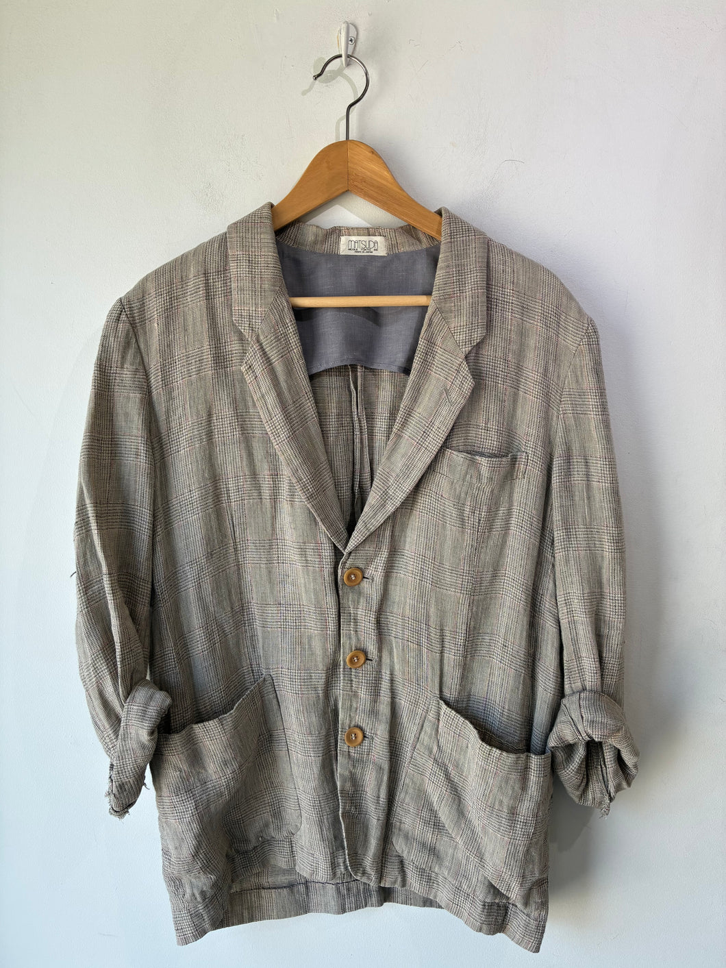 Matsuda Grey Plaid Linen Blazer