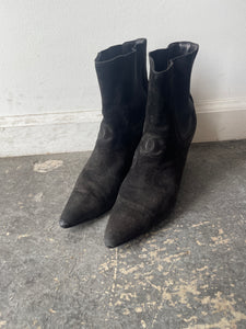 Chanel Black Suede Pointed Sock Boots