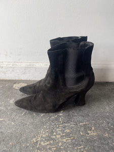 Chanel Black Suede Pointed Sock Boots