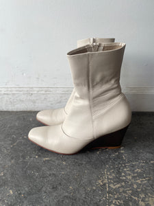 Rachel Comey White Leather Wedge Booties Size 7