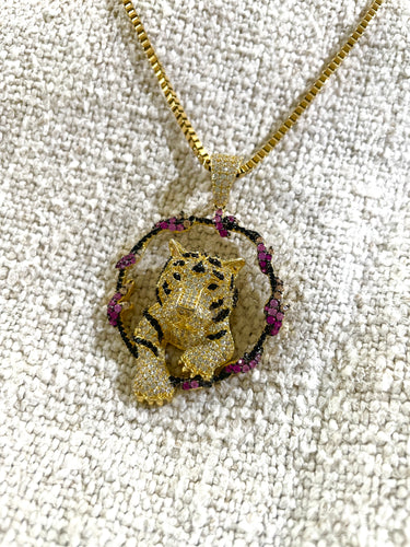 Rhinestone Gold Chain Tiger Necklace