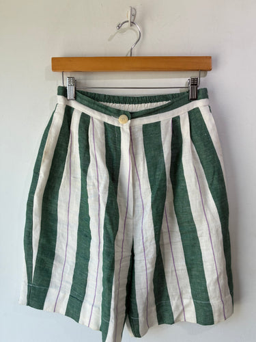 Ilana Kohn Green Stripe Linen Shorts