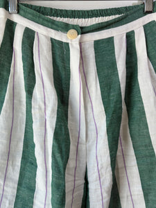 Ilana Kohn Green Stripe Linen Shorts