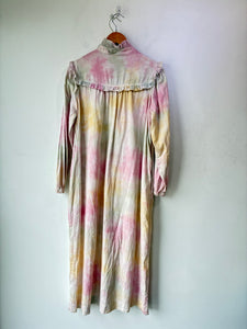 Raquel Allegra Pink and Green Tie Dye Ruffle Collar Dress