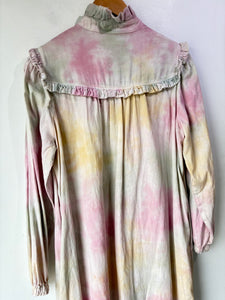 Raquel Allegra Pink and Green Tie Dye Ruffle Collar Dress