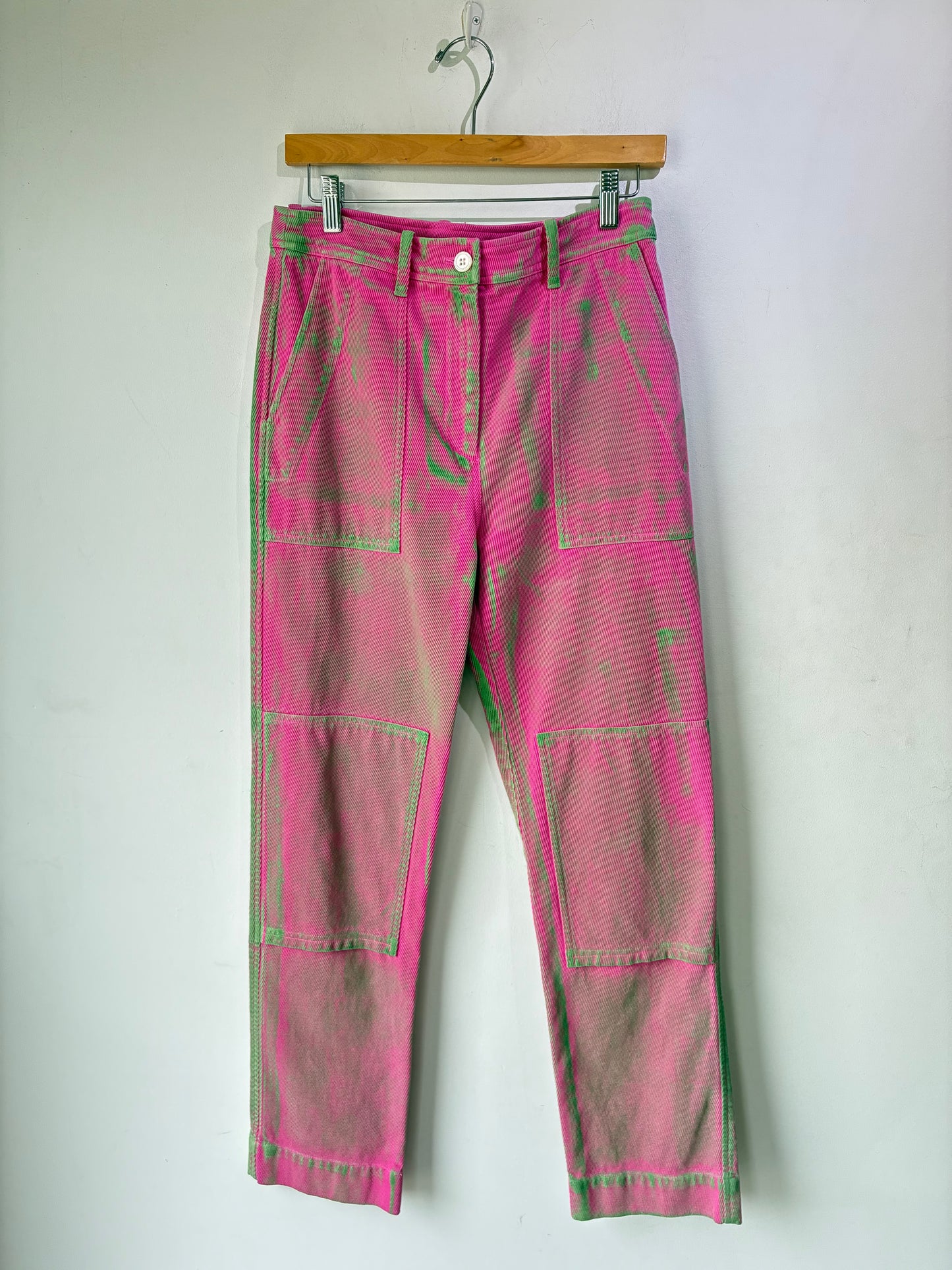 Raquel Allegra Hot Pink and Green Spray Paint Pants