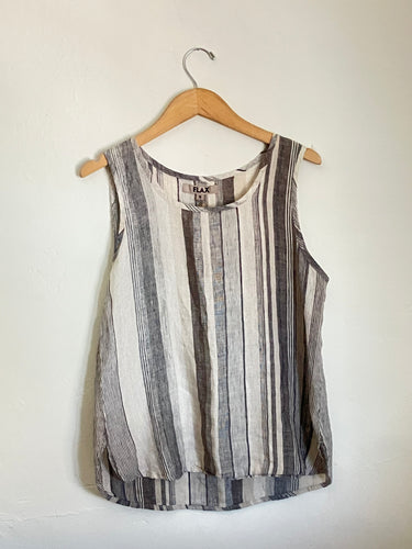 Flax Grey and White Striped Linen Top