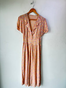 Vintage Pink Silk Flutter Sleeve Maxi Dress