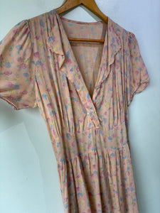 Vintage Pink Silk Flutter Sleeve Maxi Dress