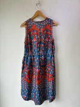Johnny Was Blue and Orange Silk Floral Sleeveless Dress