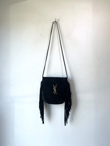 YSL Yves Saint Laurent Parfums Black Suede Fringe Bag