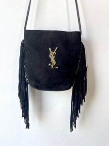 YSL Yves Saint Laurent Parfums Black Suede Fringe Bag