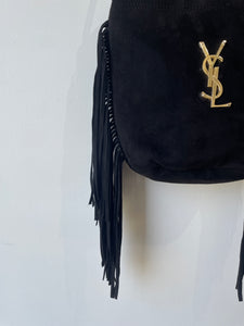 YSL Yves Saint Laurent Parfums Black Suede Fringe Bag