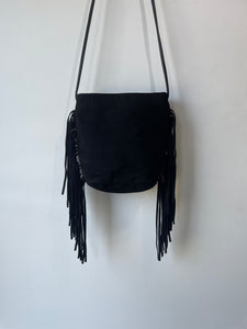 YSL Yves Saint Laurent Parfums Black Suede Fringe Bag