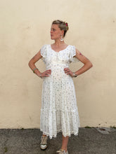 Vintage Gunne Sax White with Blue Floral Pattern Dress