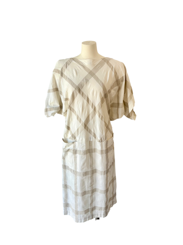 Issey Miyake Plantation White with Tan Grid Dress