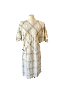 Issey Miyake Plantation White with Tan Grid Dress