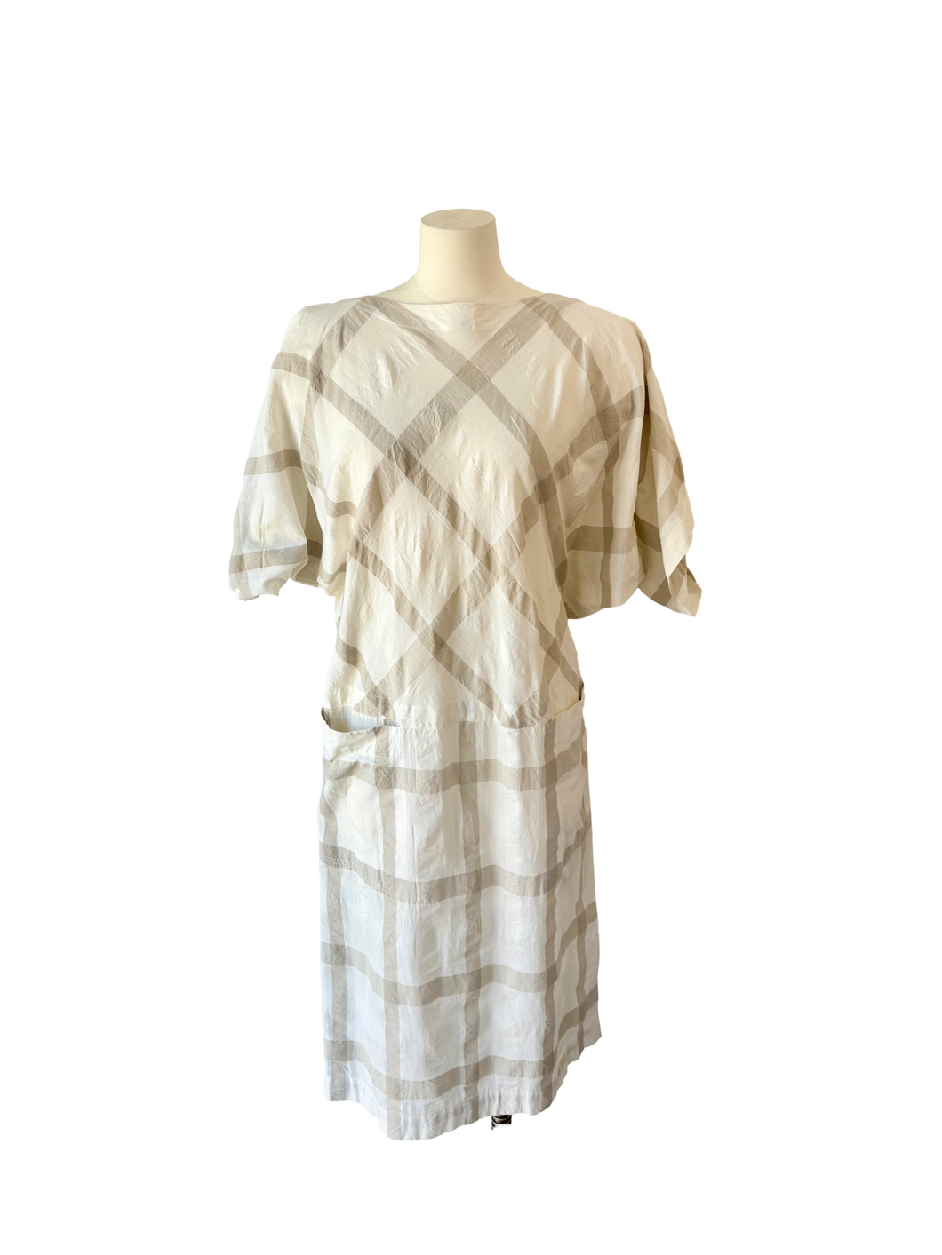 Issey Miyake Plantation White with Tan Grid Dress