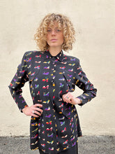 Fendi 365 Black Colorful Shoe Print Silk Blouse