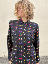 Fendi 365 Black Colorful Shoe Print Silk Blouse