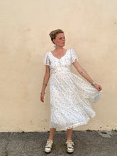 Vintage Gunne Sax White with Blue Floral Pattern Dress