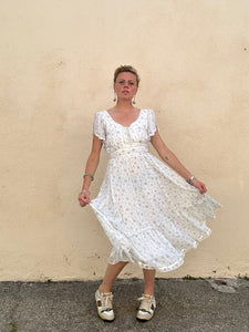 Vintage Gunne Sax White with Blue Floral Pattern Dress