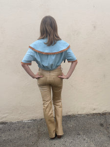 Norma Jean Reworked Polo Chambray Denim Crop Top