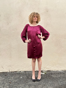 Prada Garnet Red Silk Gathered Sleeve Dress