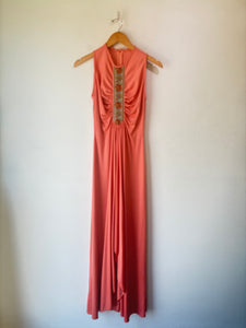 VIntage Coral Poly 1970s Maxi Dress