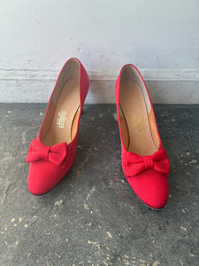 red i. magnin heels with bows