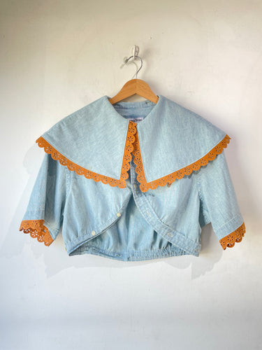 Norma Jean Reworked Polo Chambray Denim Crop Top