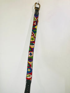 Vintage Rainbow Needlepoint Leather Belt