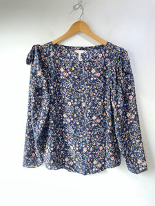 Rebecca Taylor Navy Floral Silk Blouse