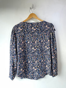 Rebecca Taylor Navy Floral Silk Blouse