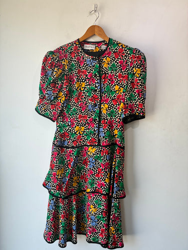 Vintage Albert Nipon Multi Color Bow Print Dress