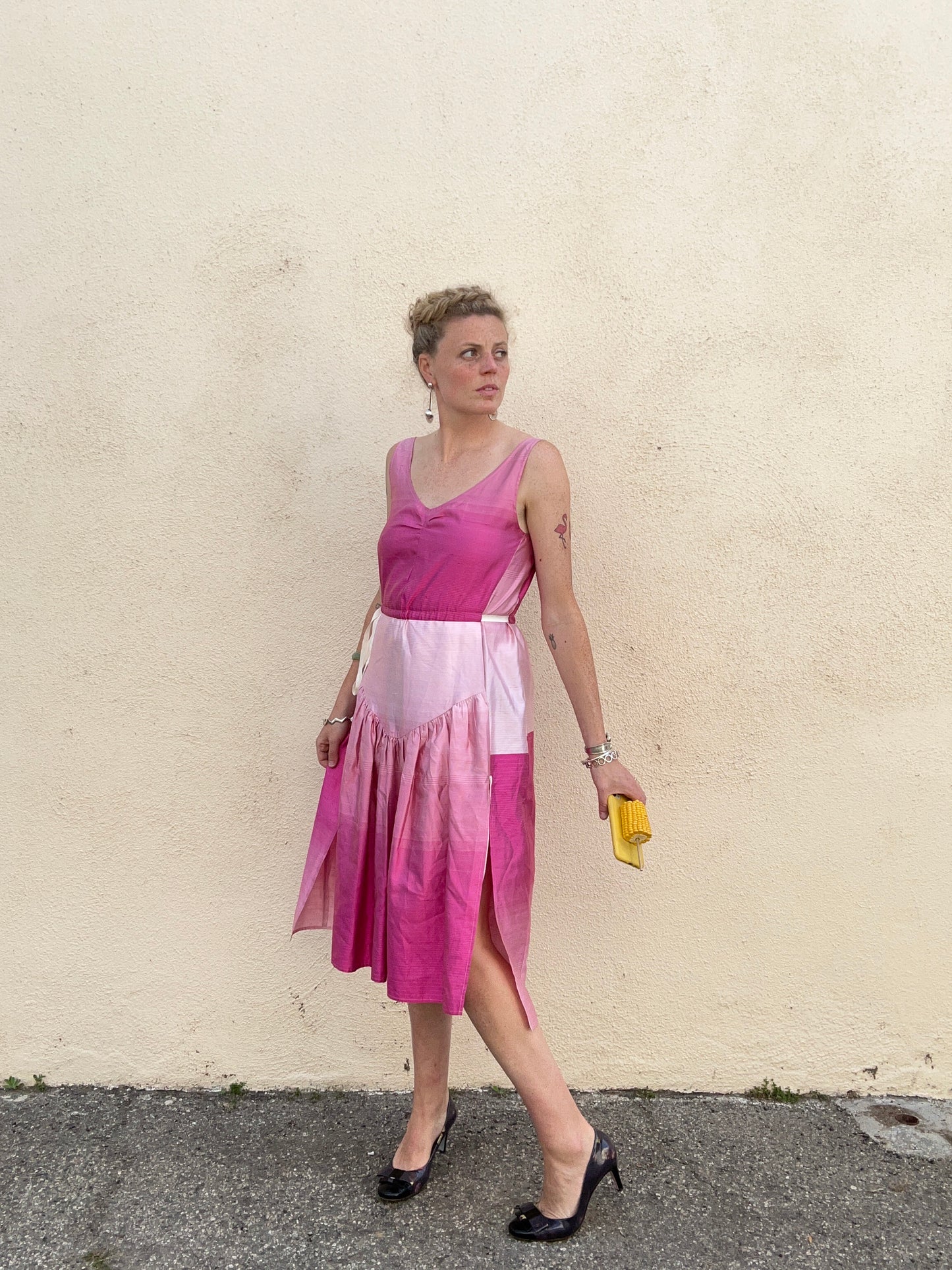 magenta silk dress " Belinda " Silky Satin Dress ( Magenta )
