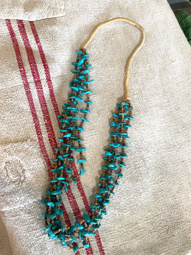 Vintage Turquoise Five-Stranded Long Necklace