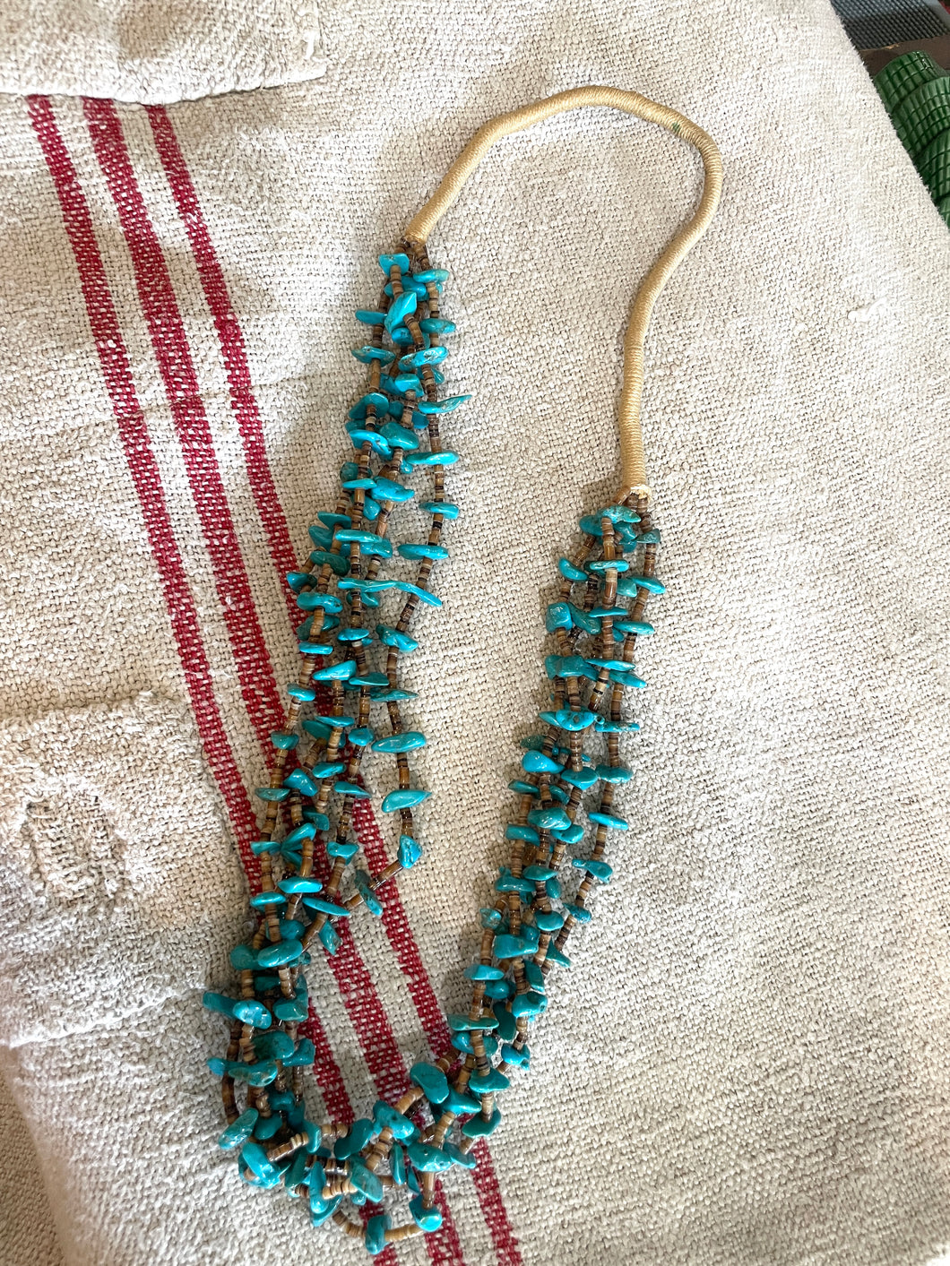 Vintage Turquoise Five-Stranded Long Necklace