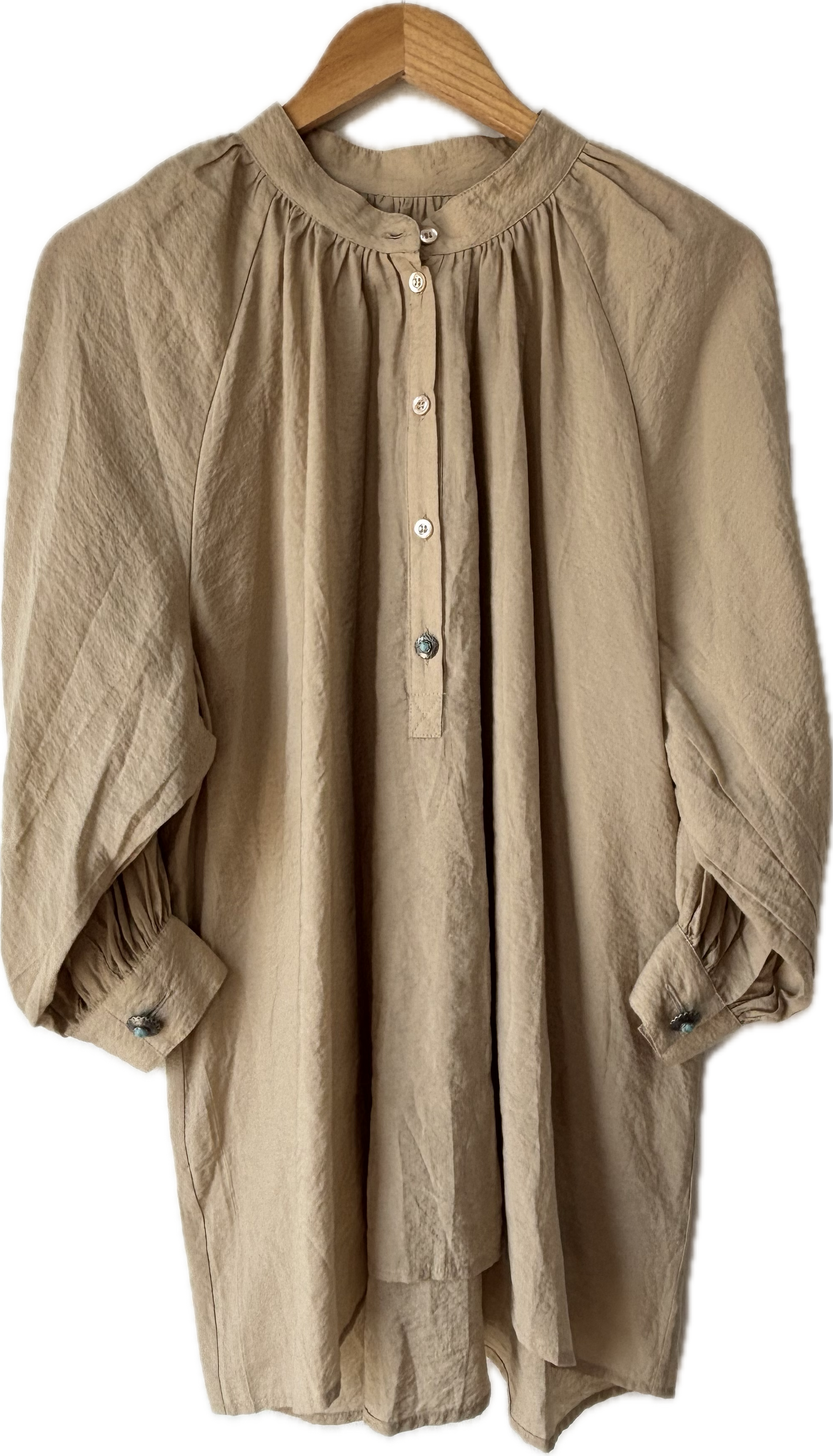 Fortela Beige Shirt with Faux Turquoise Buttons Size 38 - The Curatorial Dept.