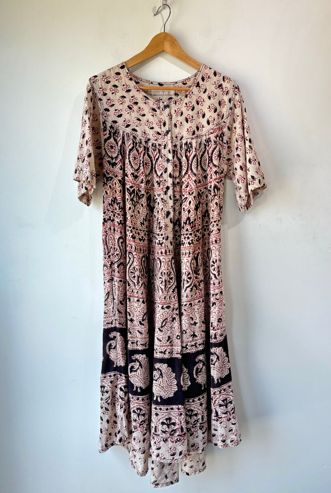 Vintage Block Print Patterned Maxi Dress