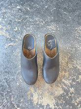 No. 6 Black Leather Wedge Clogs