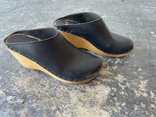 No. 6 Black Leather Wedge Clogs