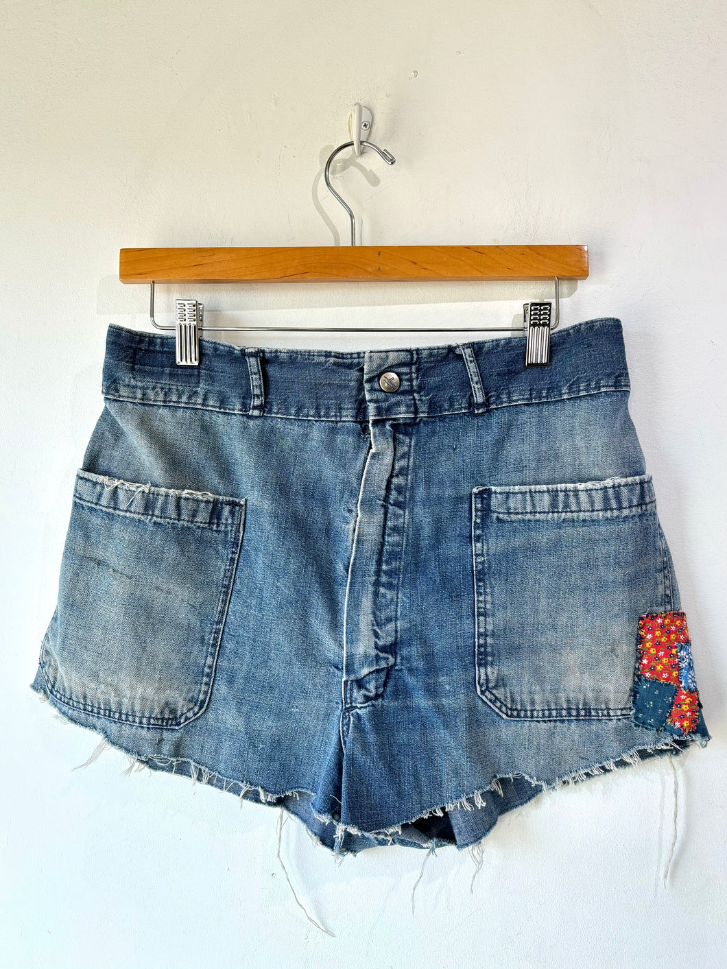 Vintage Distressed Patched Denim Shorts