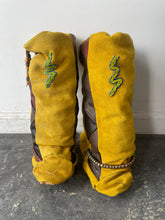 Vintage Yellow Suede Beaded Moccasin Boots