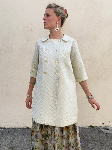 Vintage Cream Cross-Hatched and Silver Embellished Coat