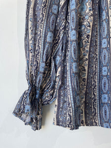 Doen Blue Paisley Ruffle Bridger Blouse