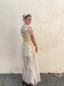 Antique Victorian Cream Lace and Tulle Wedding Dress