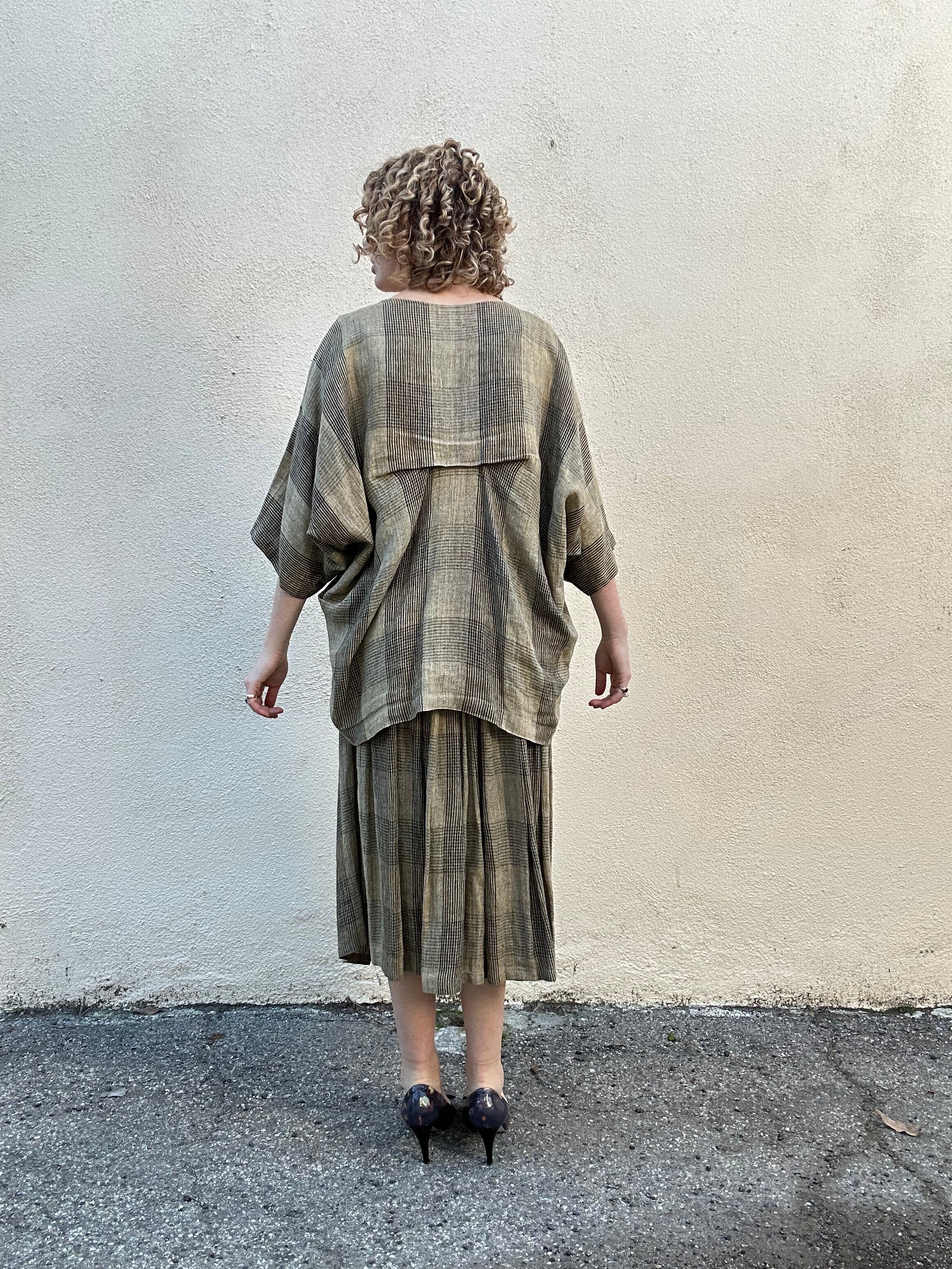 Vintage 1980s Issey Miyake Brown Plaid Linen 2 Piece Set – The
