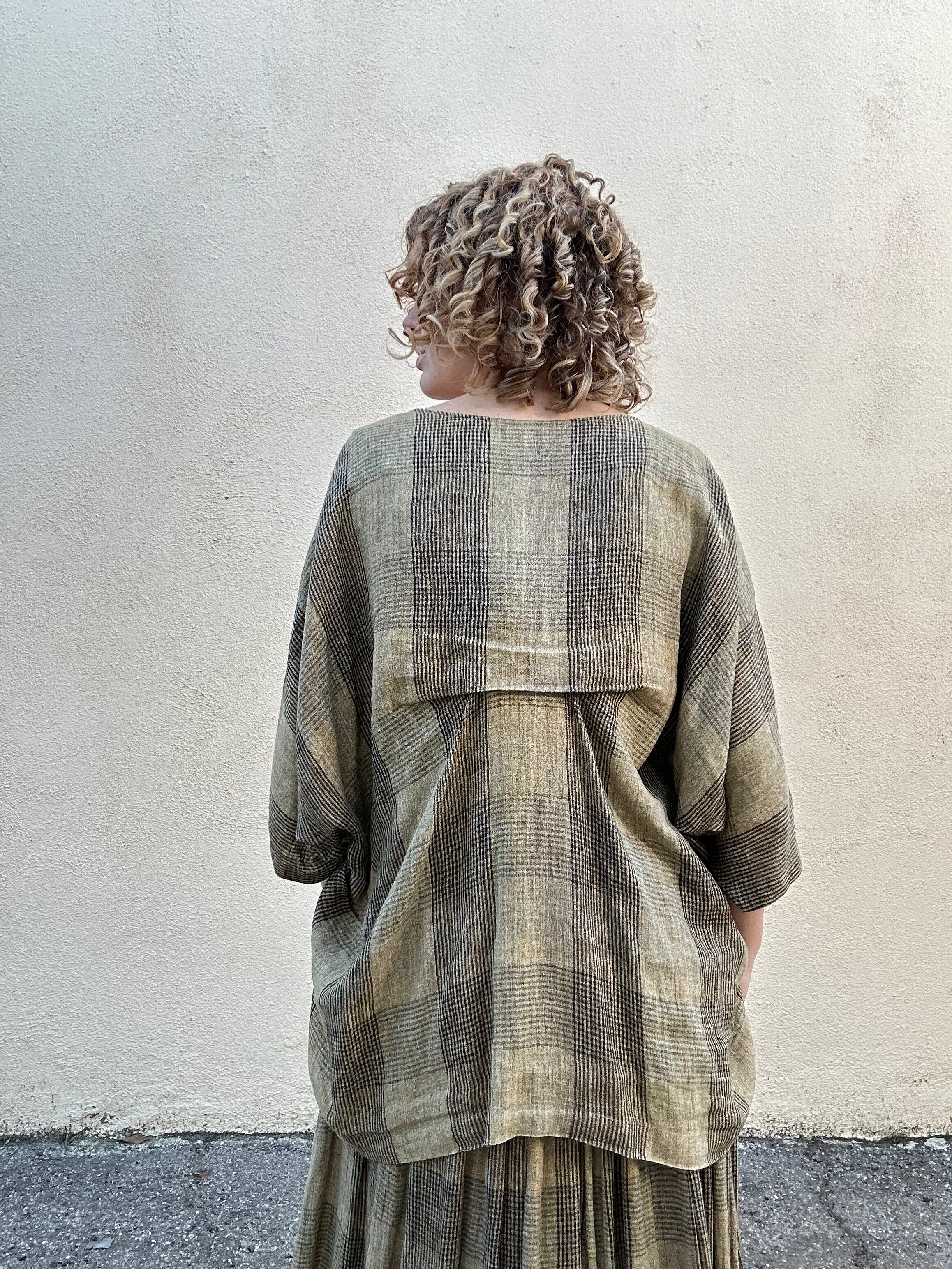 Vintage 1980s Issey Miyake Brown Plaid Linen 2 Piece Set – The